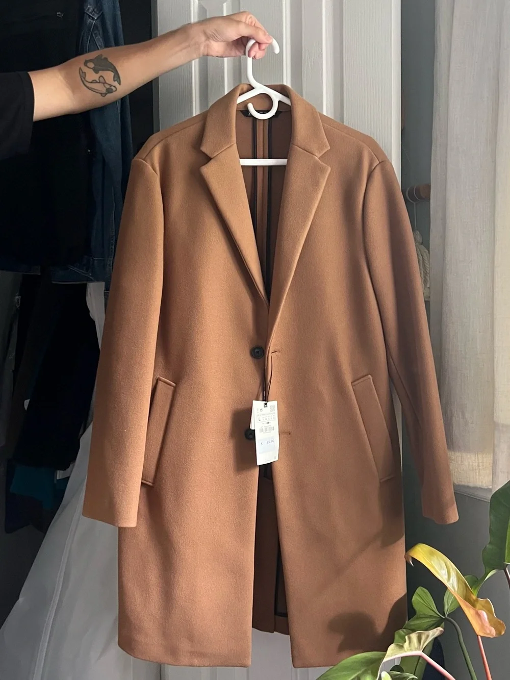 Zara Camel Single-Breasted Trench Coat